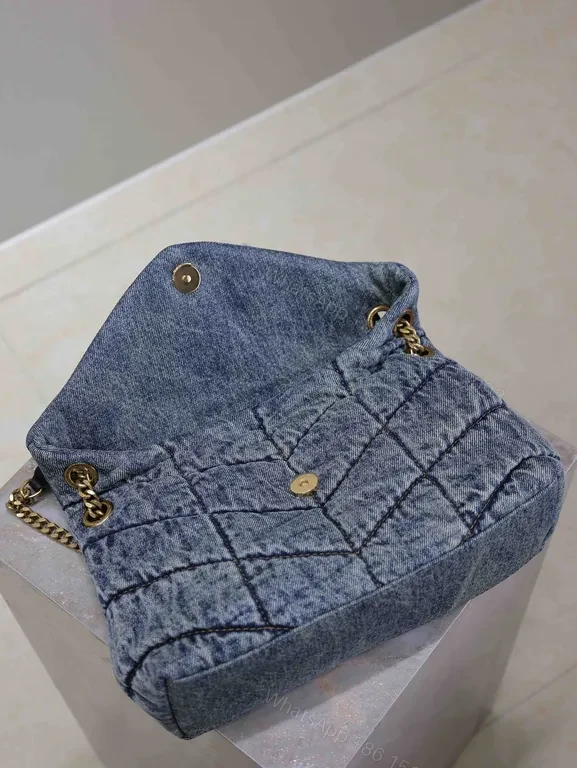 View 4 of Statement Denim Quilted Bag with Gold Hardware - Luxury Day-to-Evening Bag