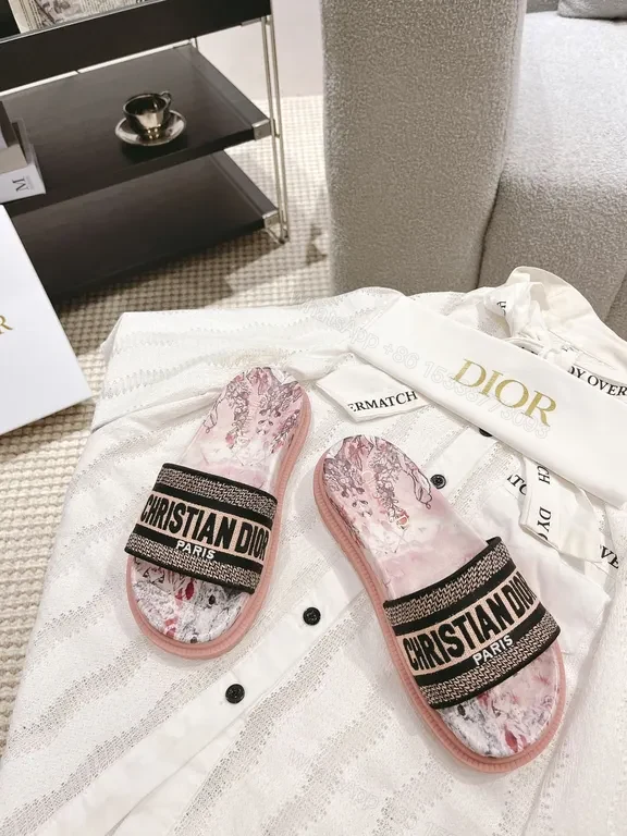 View 7 of Graphic Floral Dior-Inspired Slides, All-Day Comfort