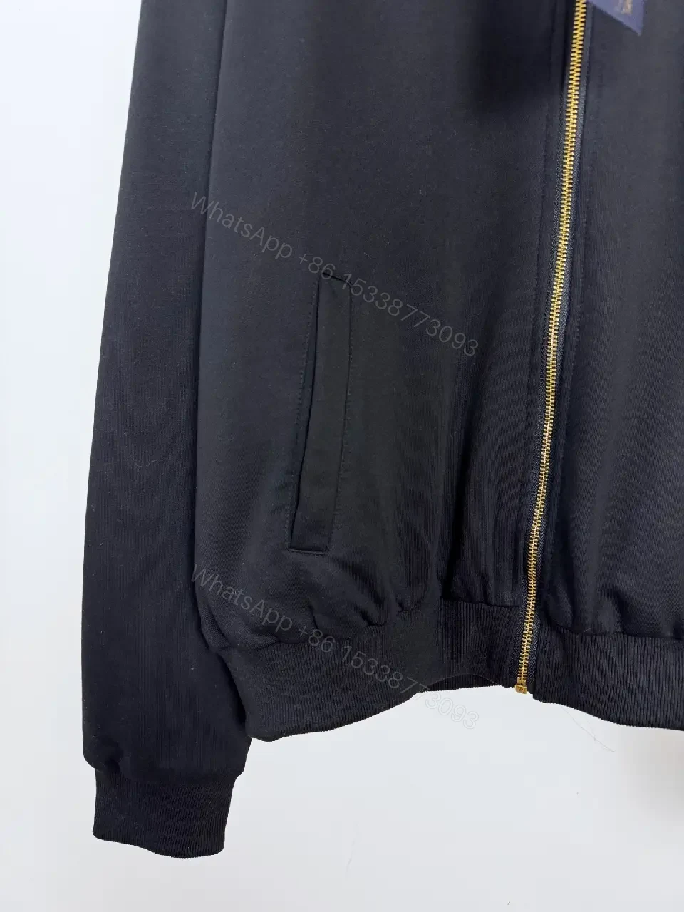 View 6 of Black Leather-Blend Zip Jacket with Luxury Emblem