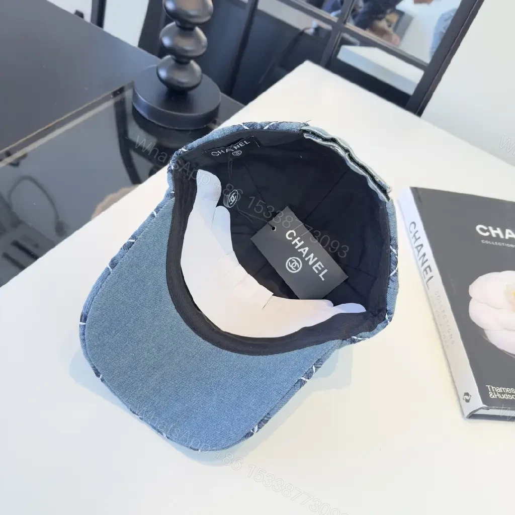 View 8 of Denim Blue Cap Quilt Stitched Diamond CHANEL Cap