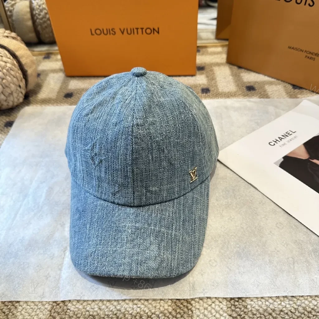 View 8 of Denim-Textured Cap with Subtle Luxury Emblem
