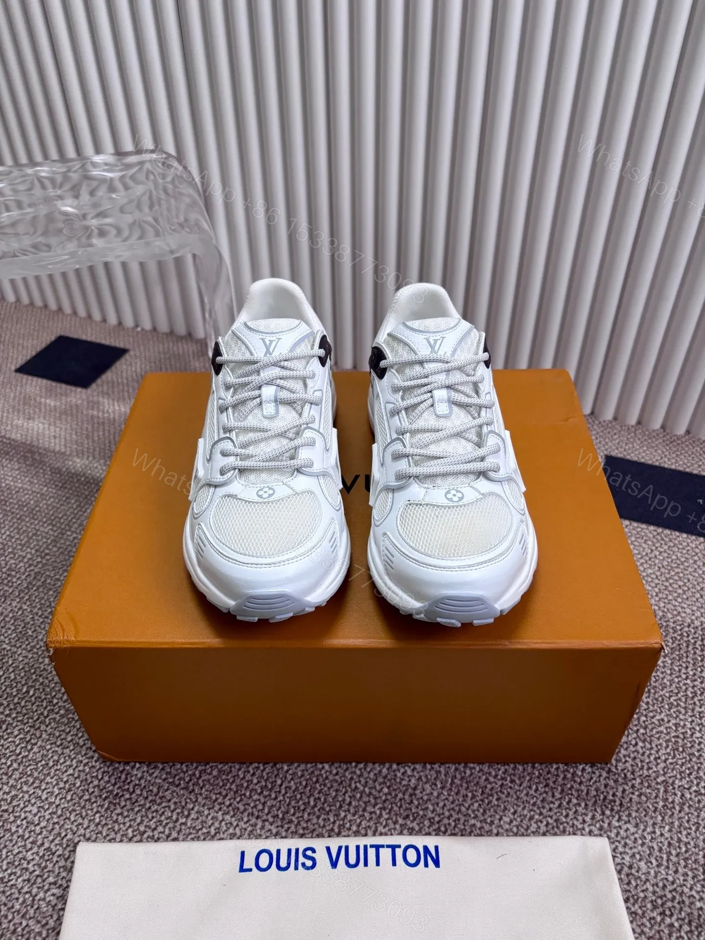 View 3 of LV Women White Mesh Leather Sneakers