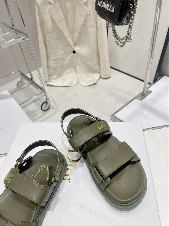 View 5 of Olive Strappy Sandals with Gold-Dior Hardware â€“ Luxe Comfort
