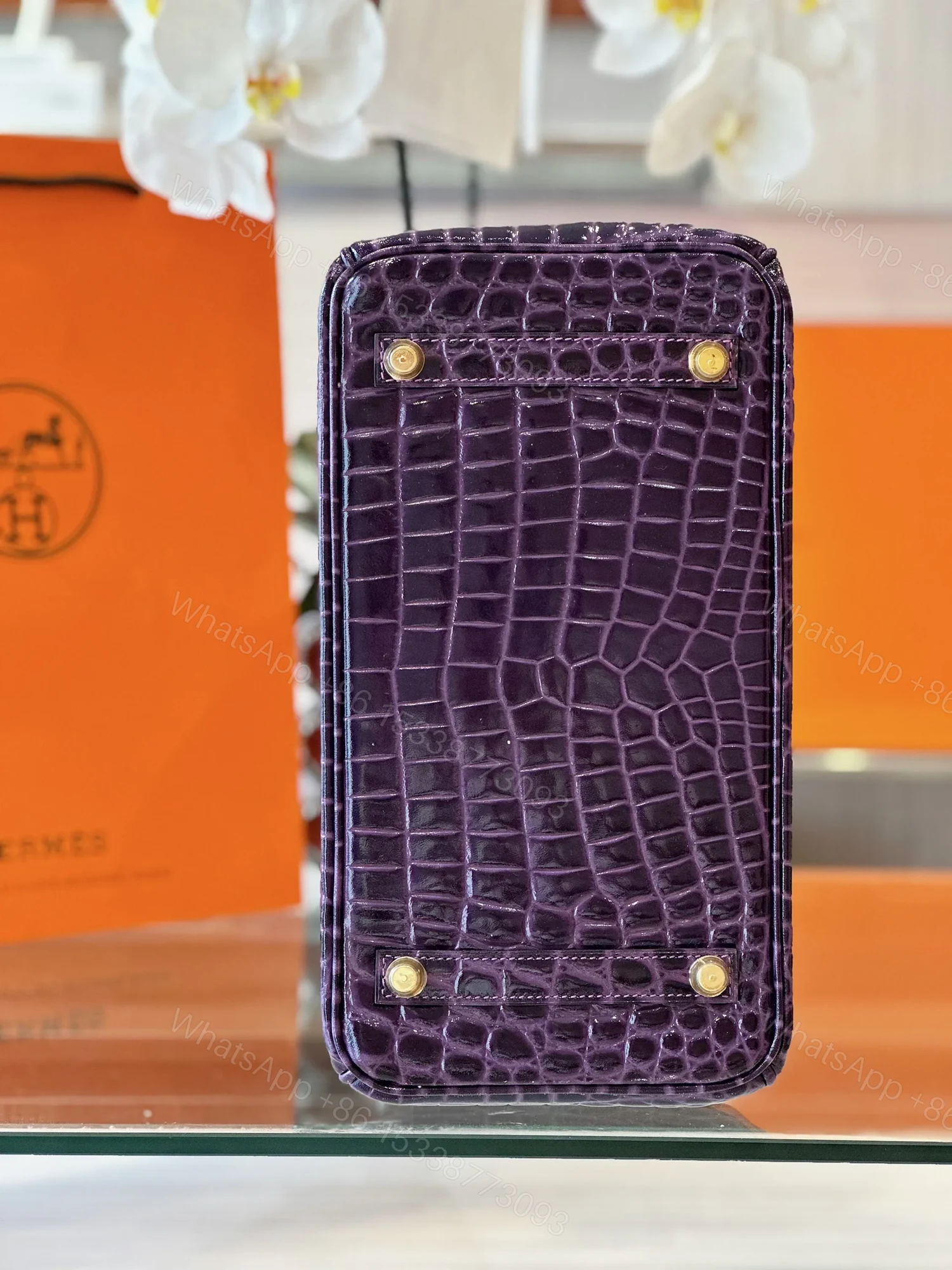 View 2 of HN 30 Purple/Red Genuine Crocodile Leather Gold Hardware