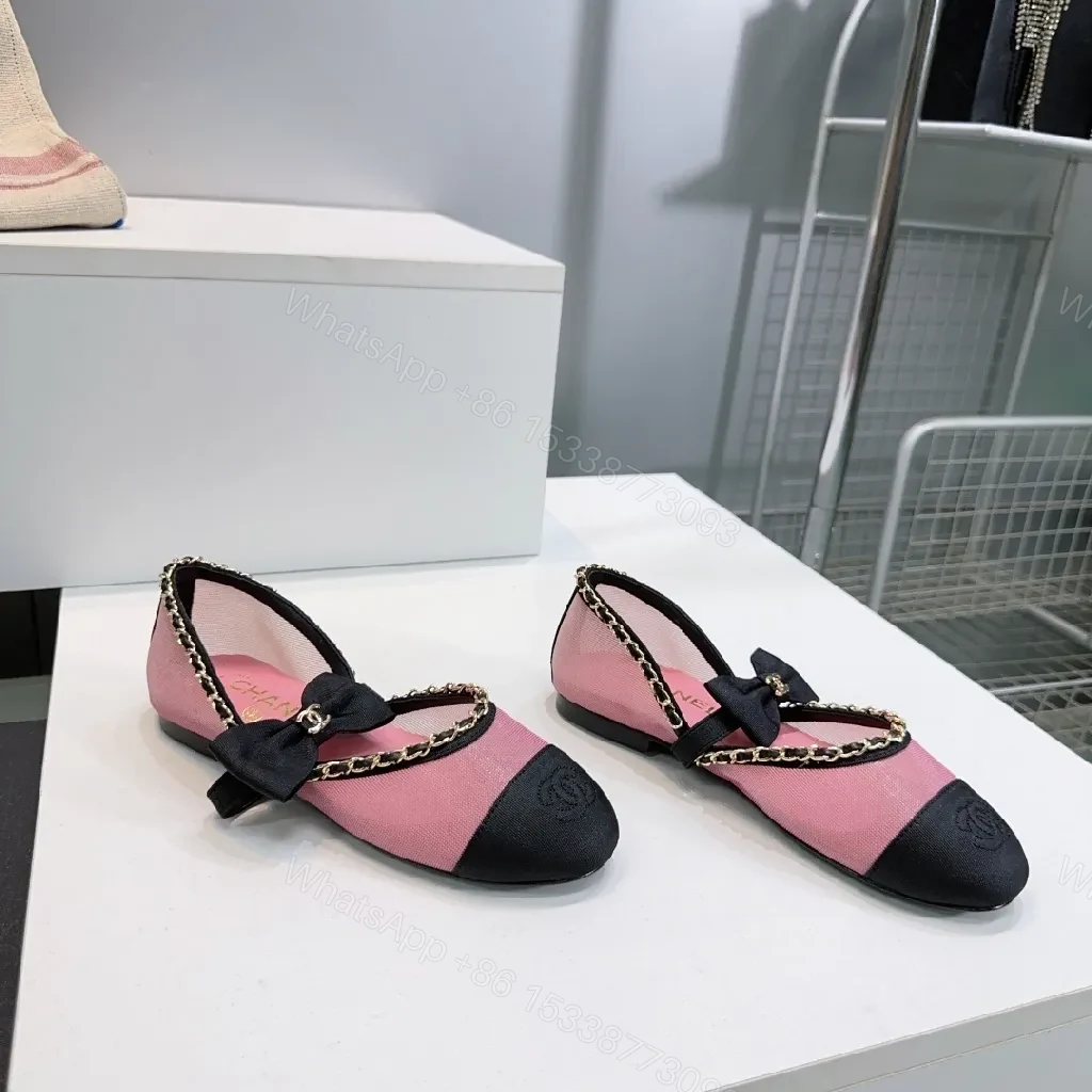 View 5 of Pink & Black Bow Espadrille Flats - Slip-On Comfort