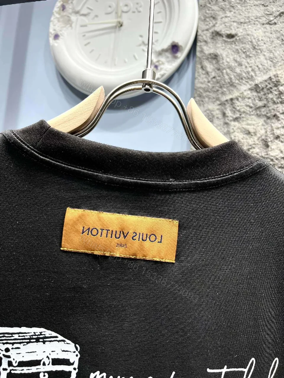 View 10 of Black Cotton Crewneck Tee Luxe Script Comfortwear