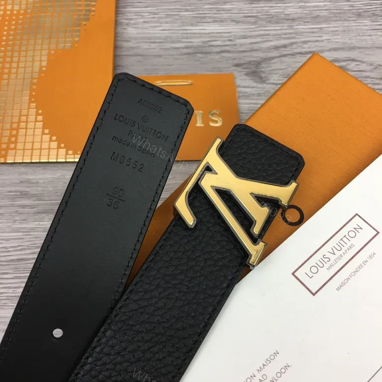 View 5 of Statement Black Pebbled Leather Belt with Gold Buckle - Luxury 38mm Belt