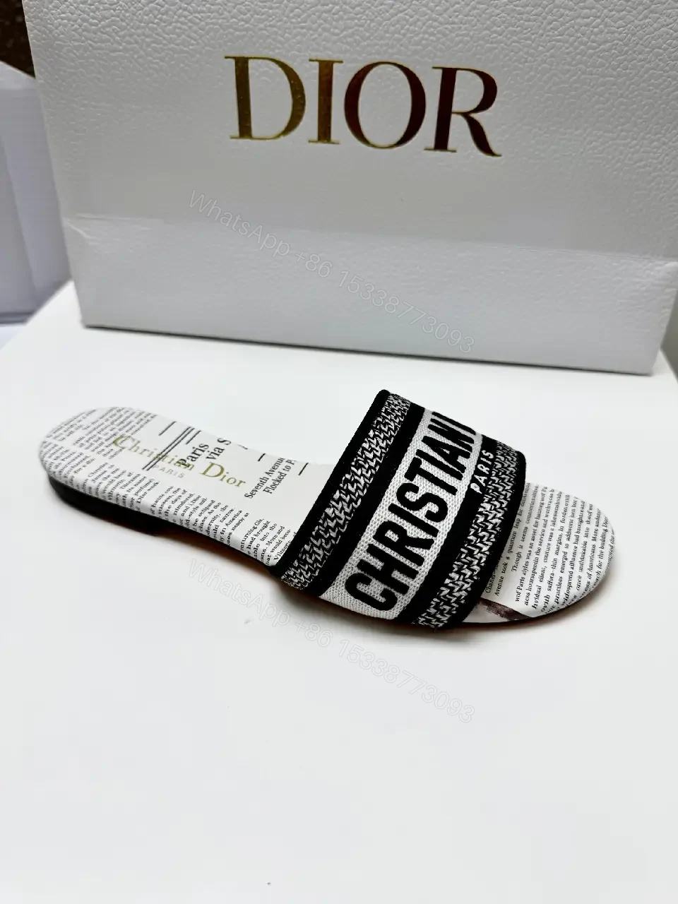 View 10 of white textile slide sandal with monogram pattern luxury logo strap for everyday luxury