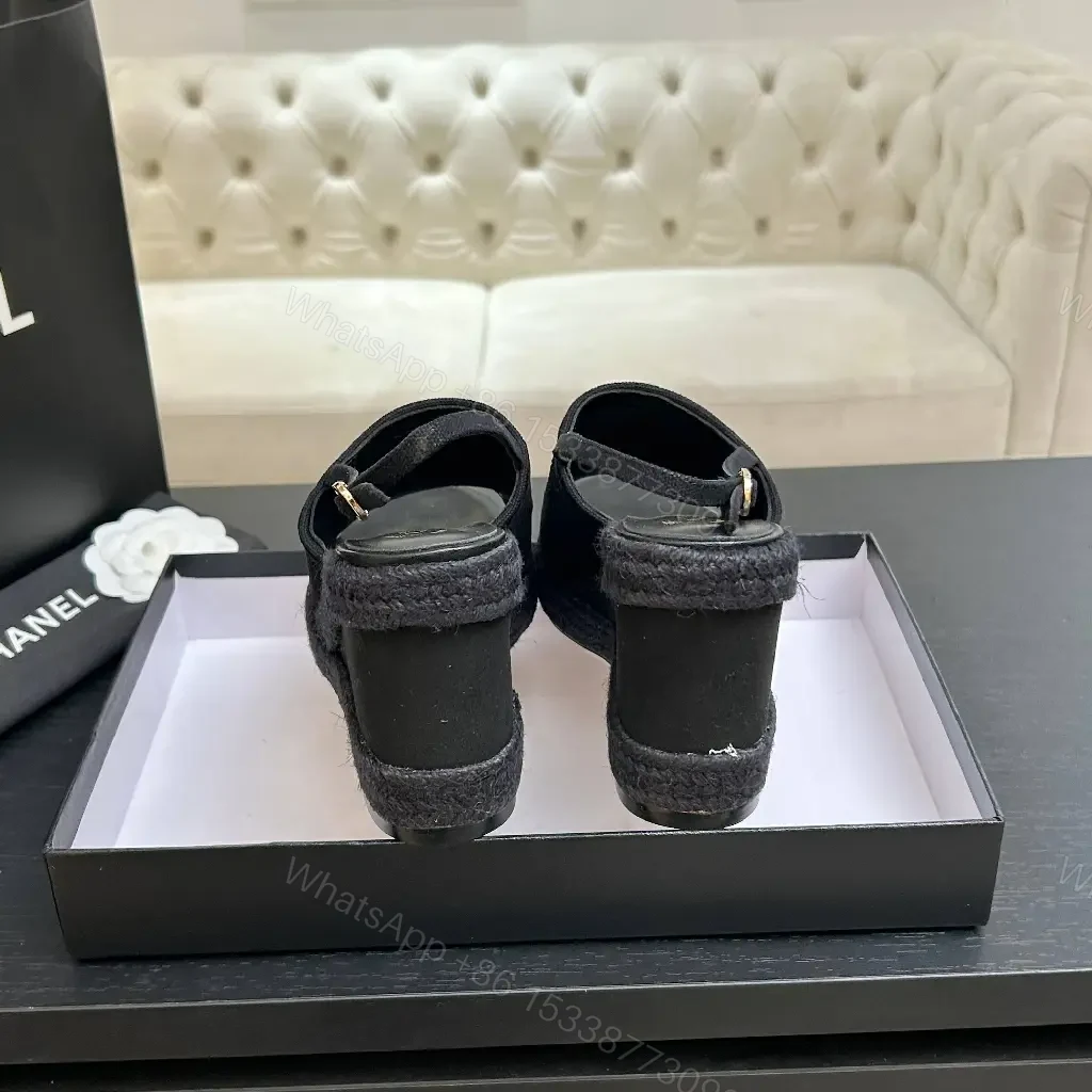 View 7 of Chic Black Textured Slingback Sandals with Gold Logo