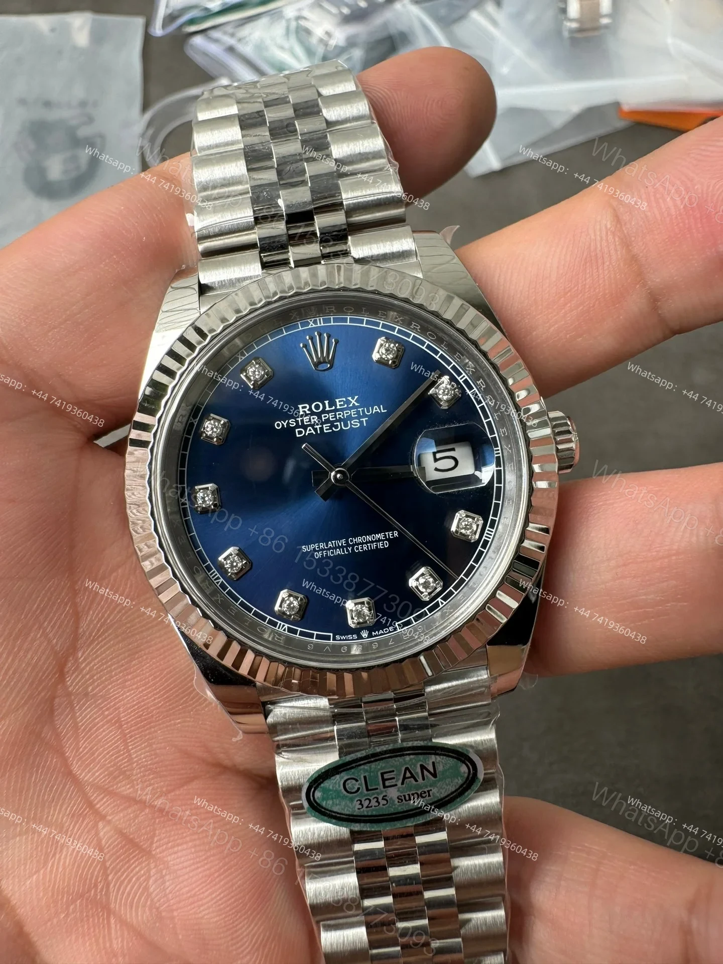 View 6 of Rolex Datejust M126334 Blue Diamond Dial 1:1 Replica Jubilee 41MM 3235 Movement Super Clone Watch