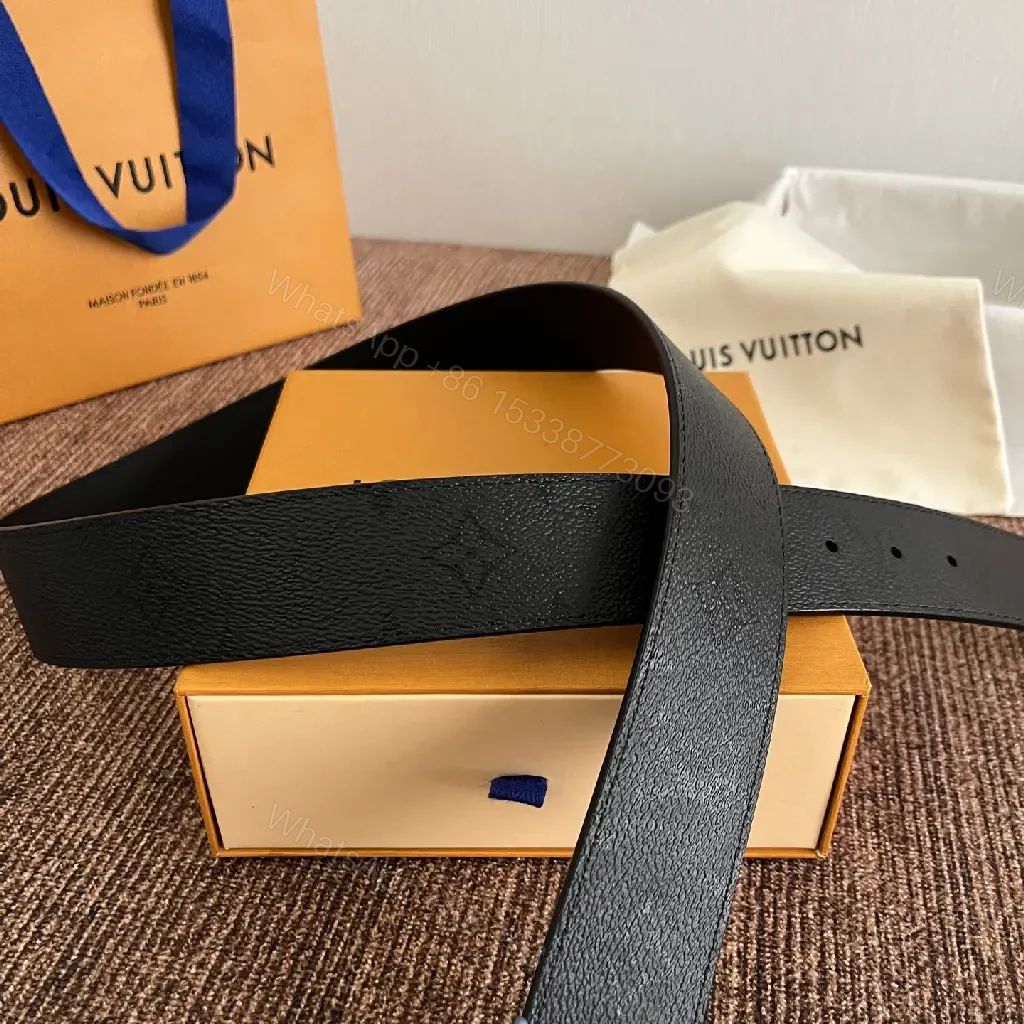 View 7 of Black Belt with Blue LV Logo Buckle, Pebbled Leather, Classic Style