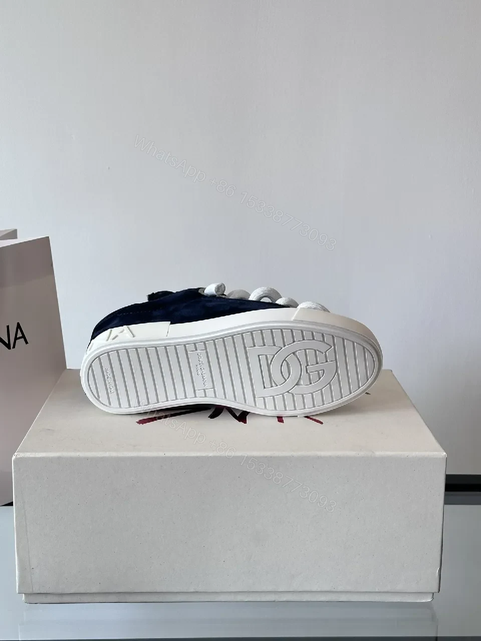 View 3 of Navy Suede High-Top Sneakers with Bold Laces and Comfort