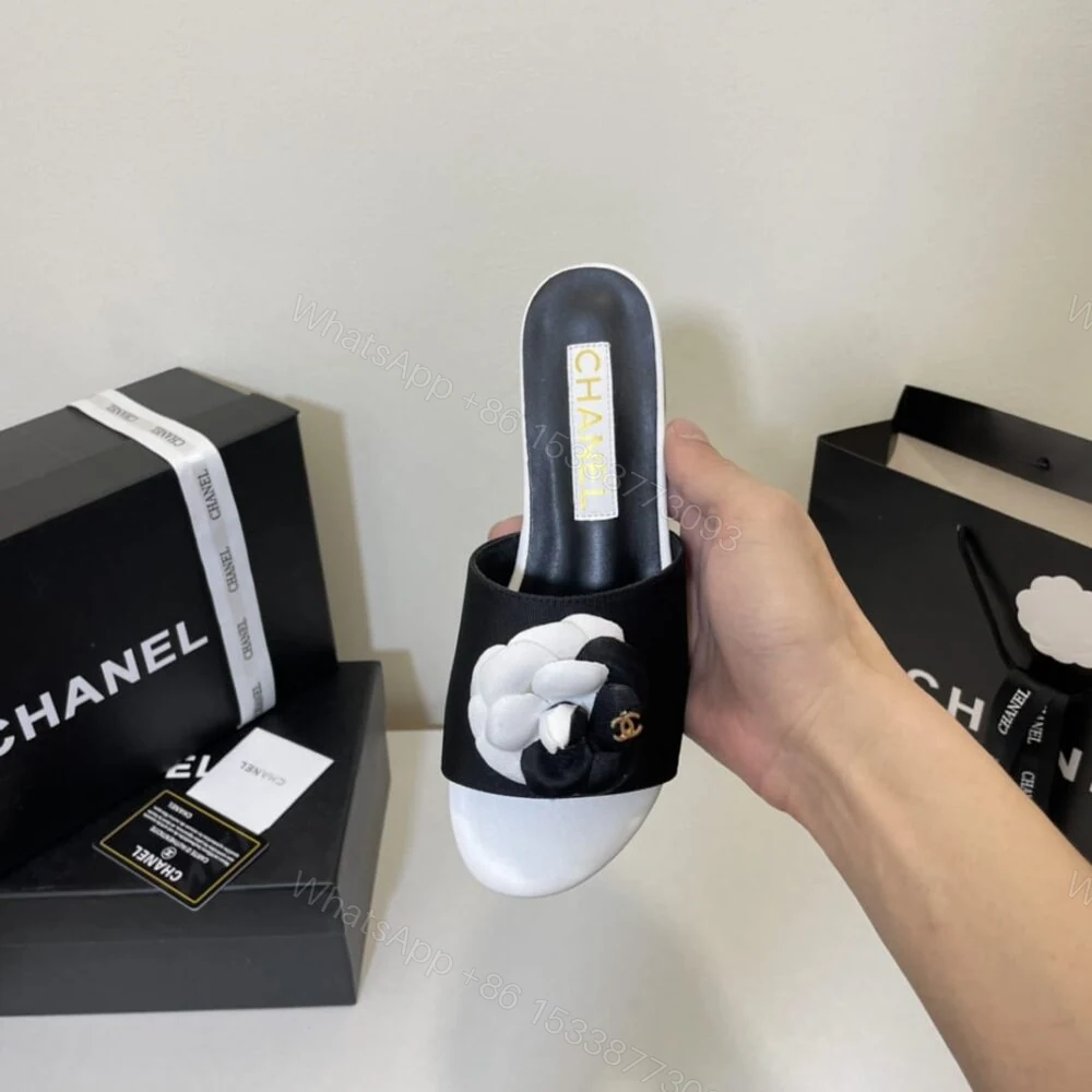 View 6 of Chanel Camellia Slides Black White