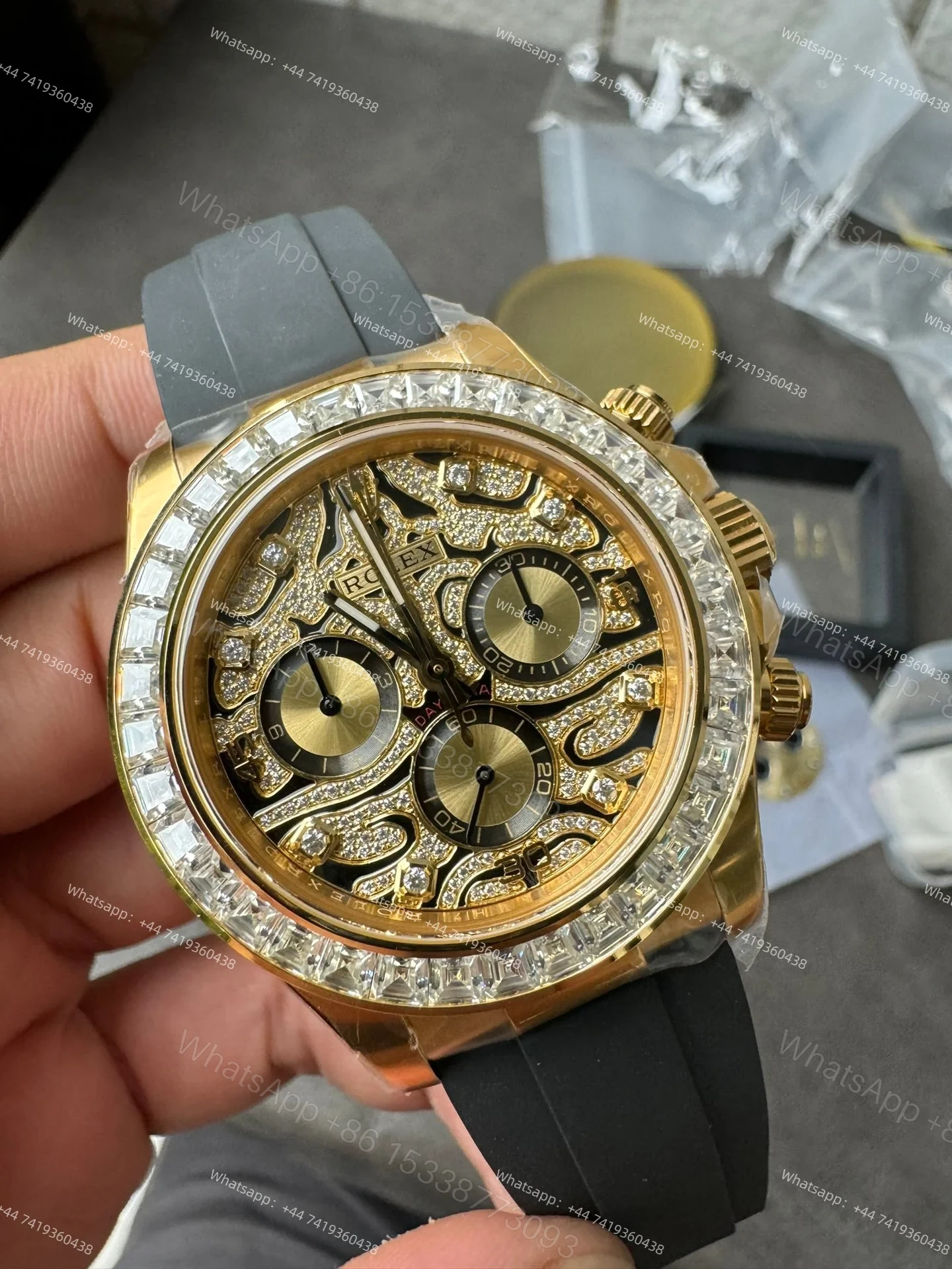 View 4 of Rolex Daytona 116588TBR 1:1 Replica – 18K Gold Eye of the Tiger Diamond Dial Super Clone 4130