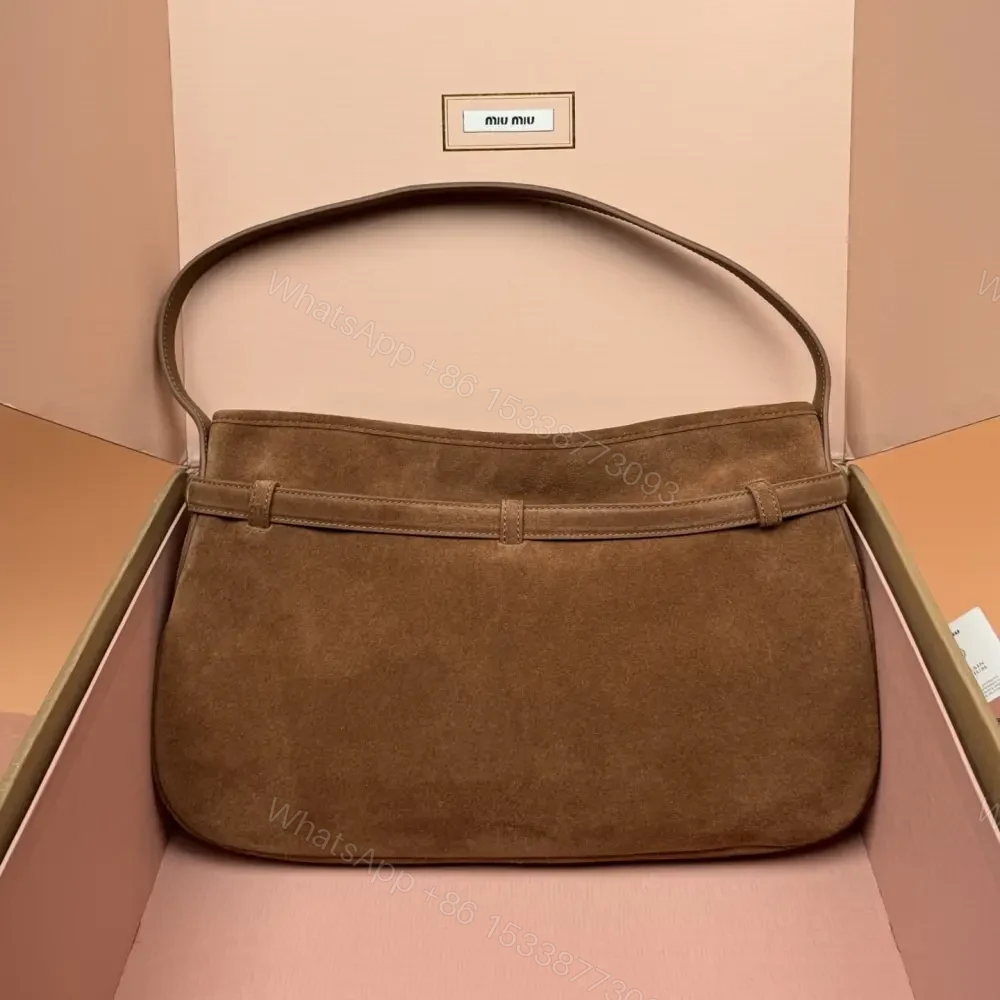 View 2 of 高仿miumiu*Aventure系列5BC181麂皮腋下包駝色中號免檢版