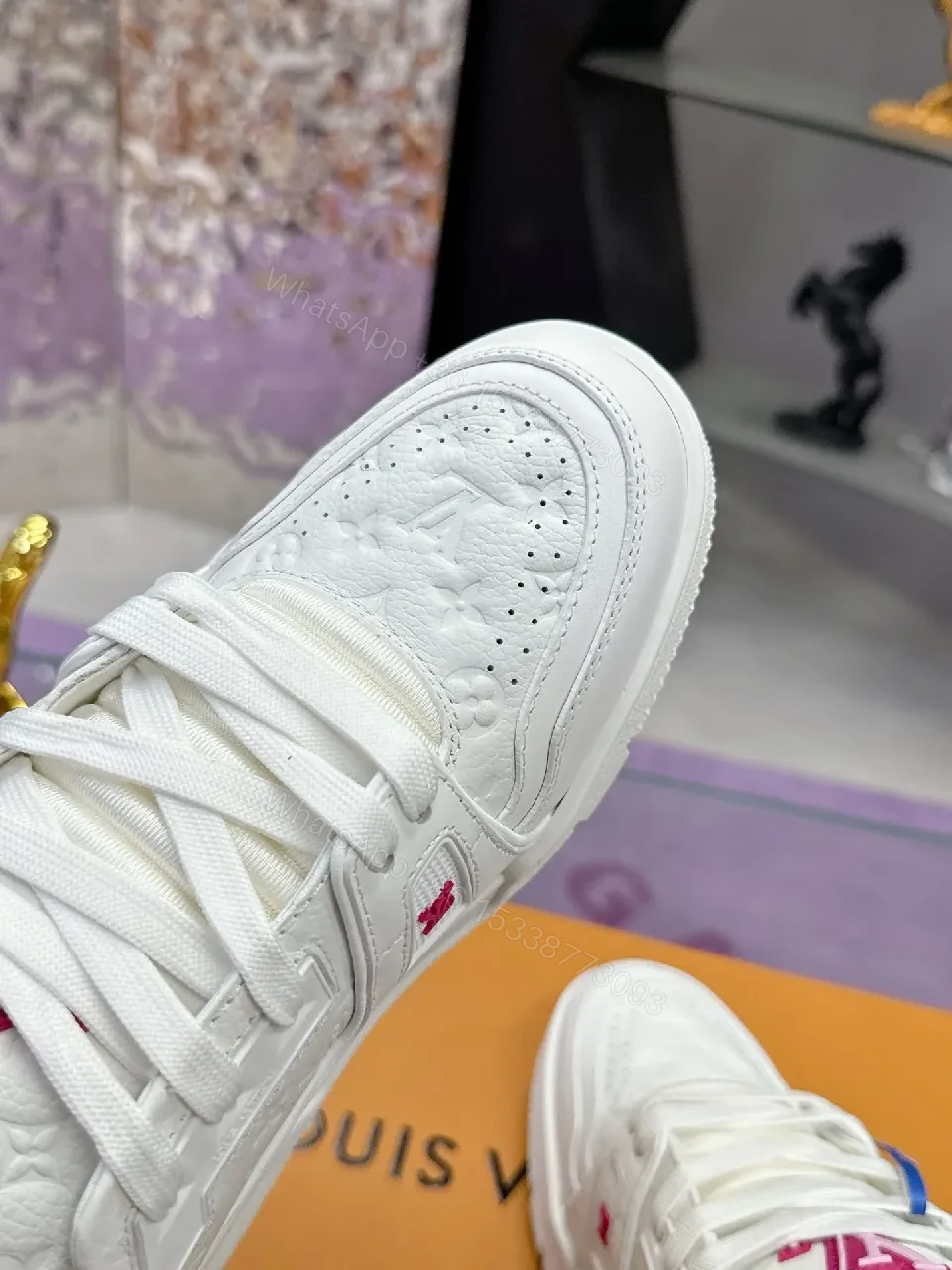 View 6 of White Leather Sneakers, Pink Detailing, Luxe Everyday Wear