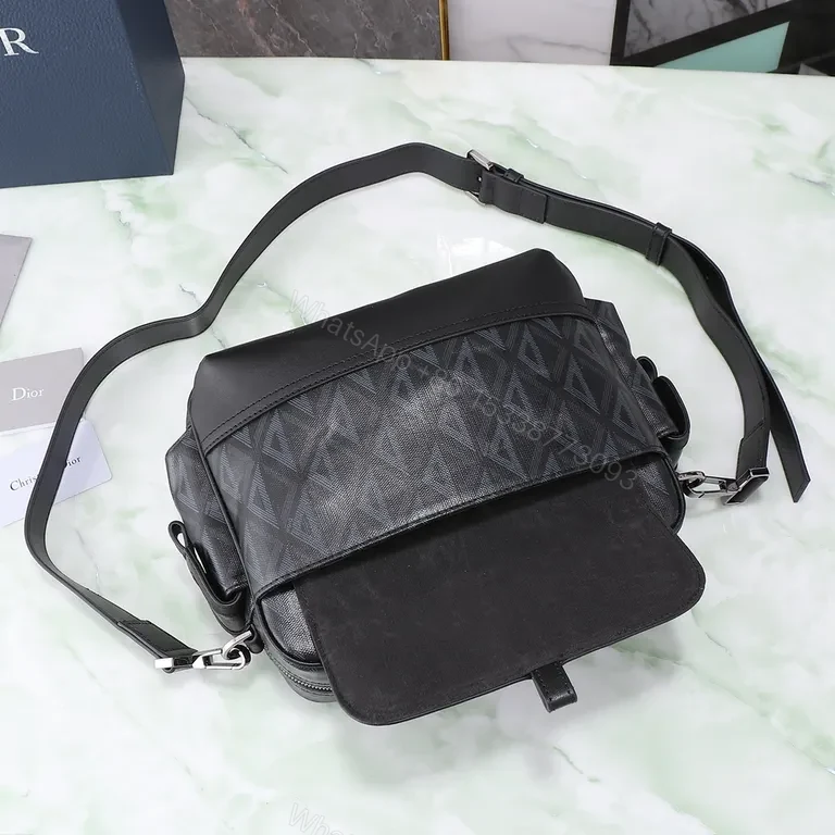 View 3 of Structured Iconic Crossbody: Black/Gray Premium Geometric Texture Tote Bag