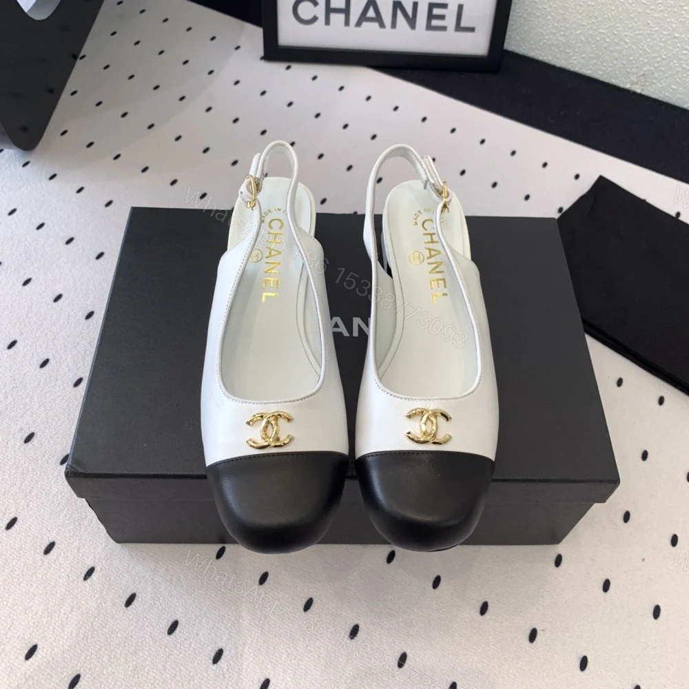 高仿Chanel*G45768C圓頭露跟單鞋小牛皮白色3.5CM免檢版 — view 1