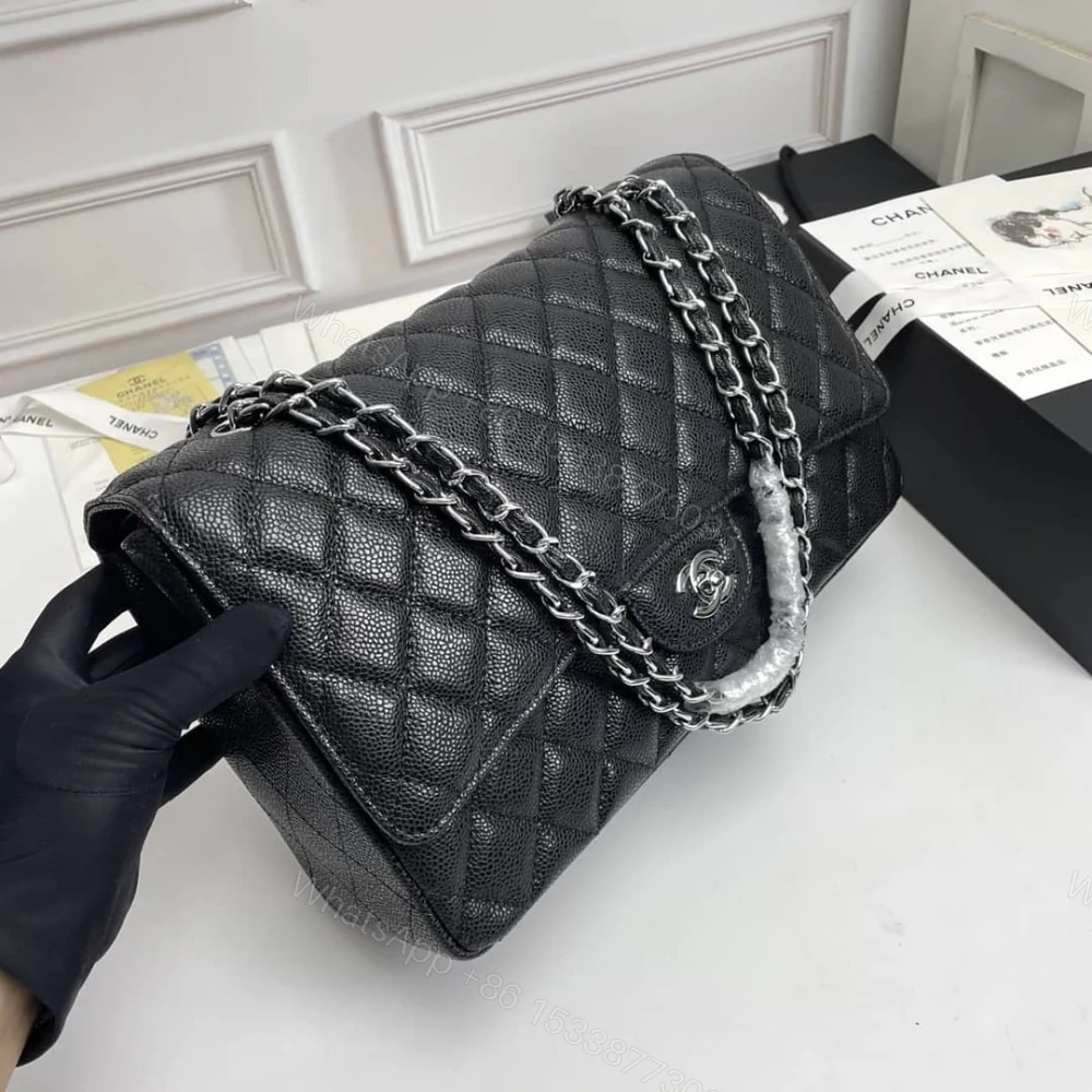 View 2 of Chanel Maxi Classic Handbag Sliver Hardware Black 33Cm