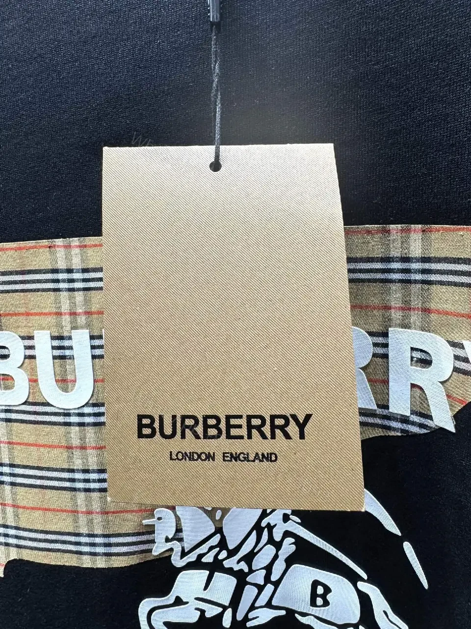 View 3 of Black Cotton-Blend Graphic Tee: Luxe Burberry-Style Banner