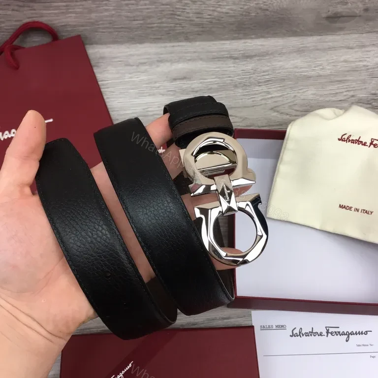 View 2 of Bold Gancini Belt with Silver Buckle - Ferragamo Signature Leather Belt