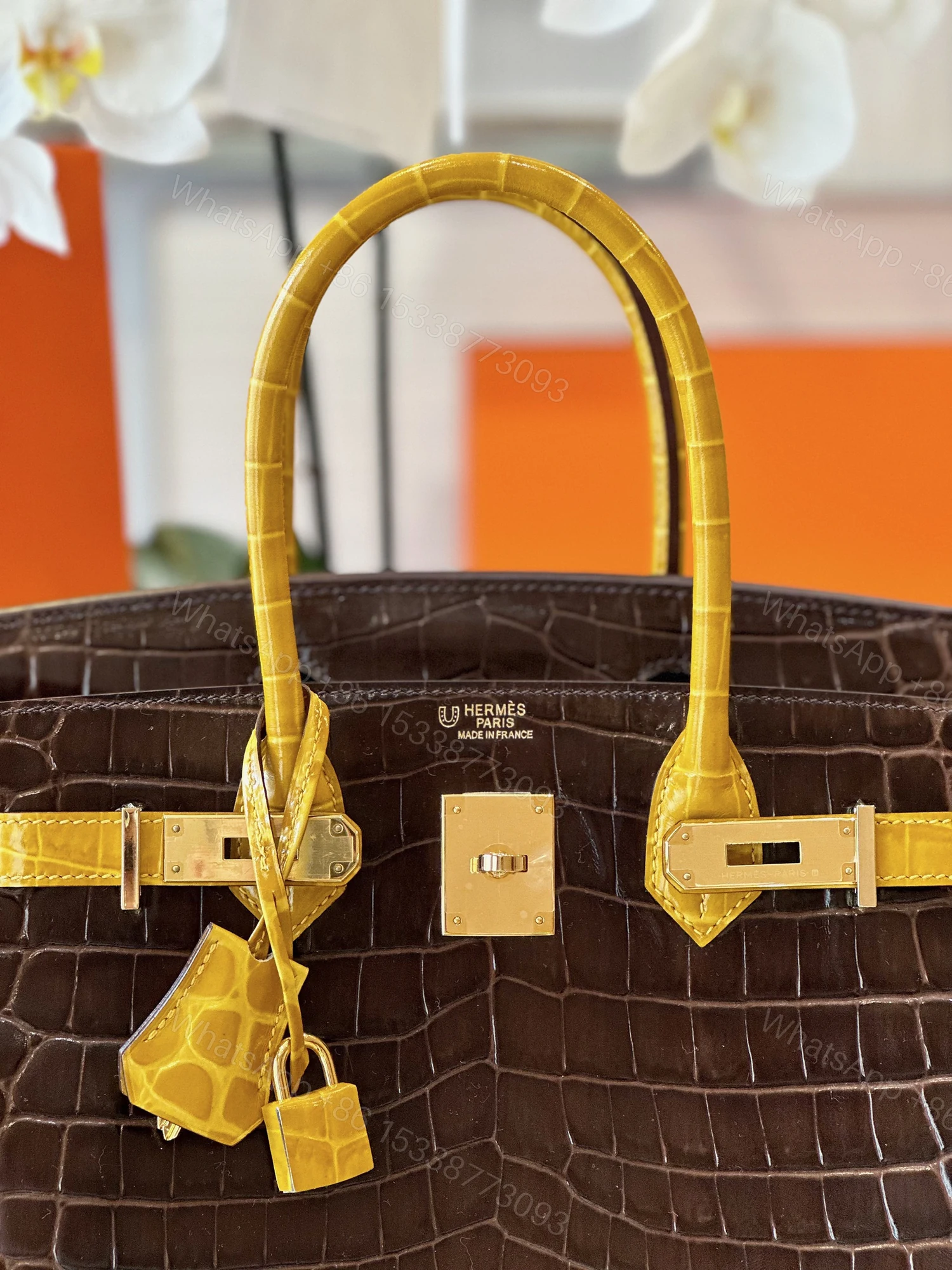 View 2 of Hermes Birkin 30 Brown/Gold Genuine Crocodile Leather Gold Hardware – Custom Made
