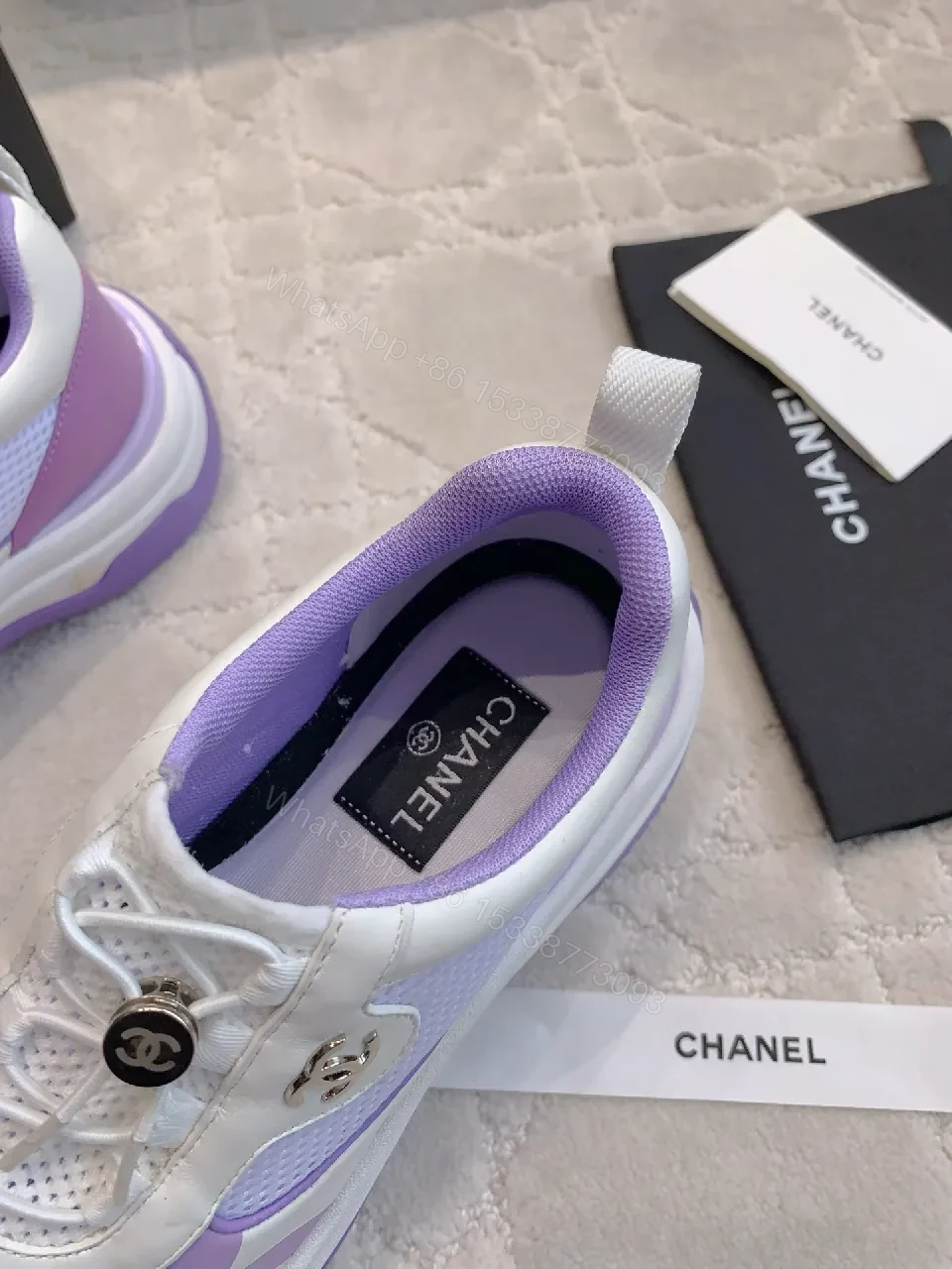 View 9 of Lilac Knit-Detail Low-Top Sneakers: Modern Luxury Comfort