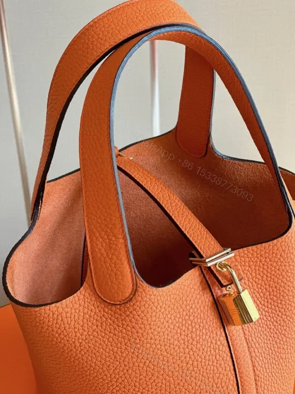 View 3 of HN 18 Orange Togo Leather Gold Hardware