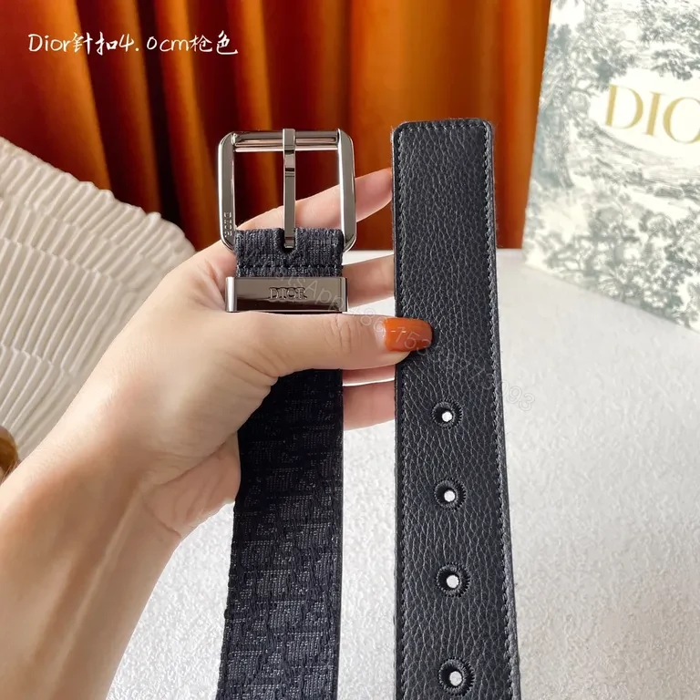 View 6 of Charcoal/Dior-Brand Belt: Woven Texture, Premium Buckle, Luxury Casual