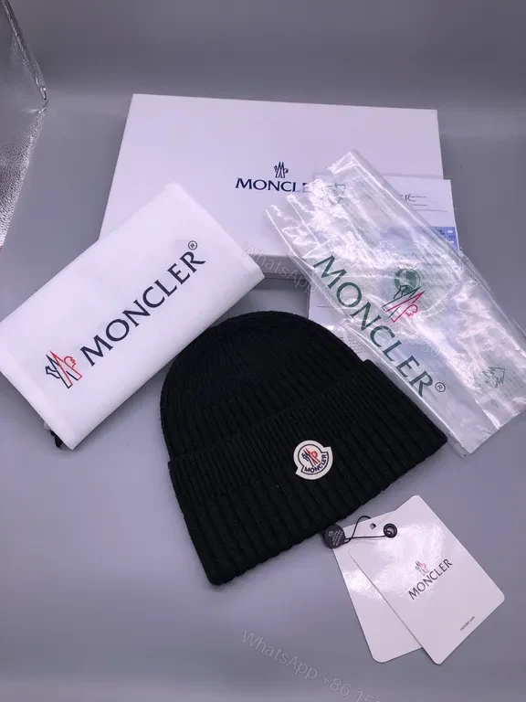 View 5 of Moncler Beanie Set - Black/Grey/Navy/White, Luxury Knitwear