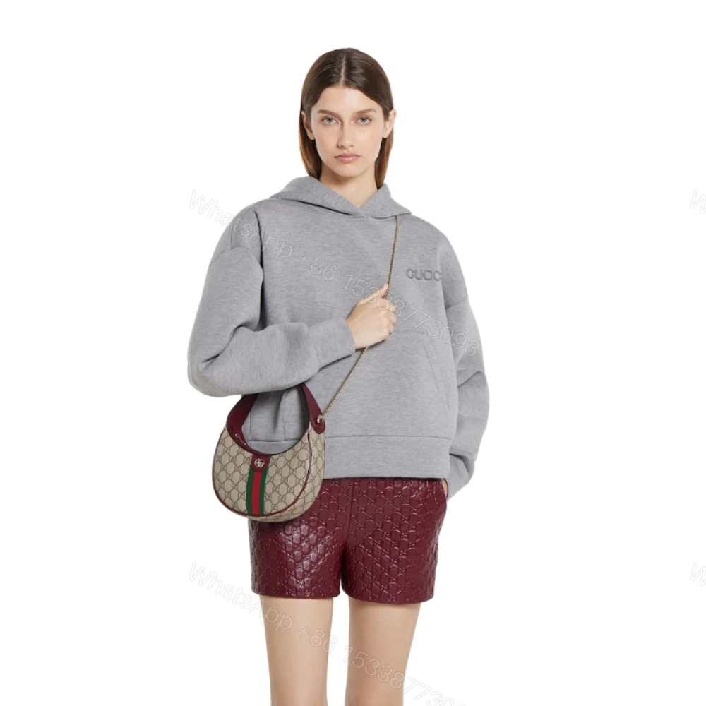 View 8 of Gucci Ophidia Small Shoulder Bag Beige And Dark Red GG Fabric 22Cm ‎838463 FAE0P 9789