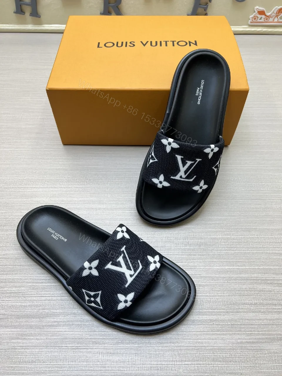 View 2 of Black Monogram Slide: Modern Luxury, All-Day Comfort
