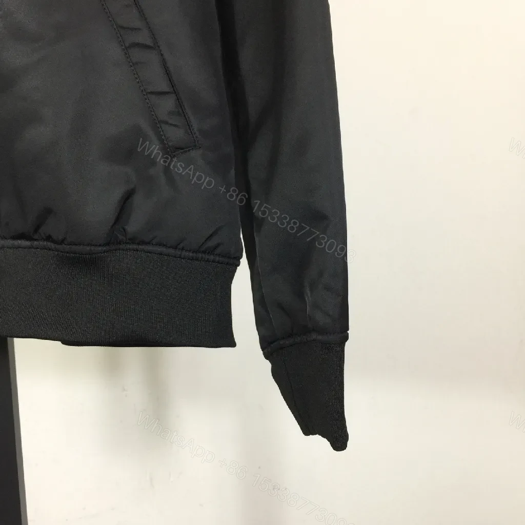 View 9 of Black Bomber Jacket - Versace Patch, Minimalist Edge, Windproof Outerwear