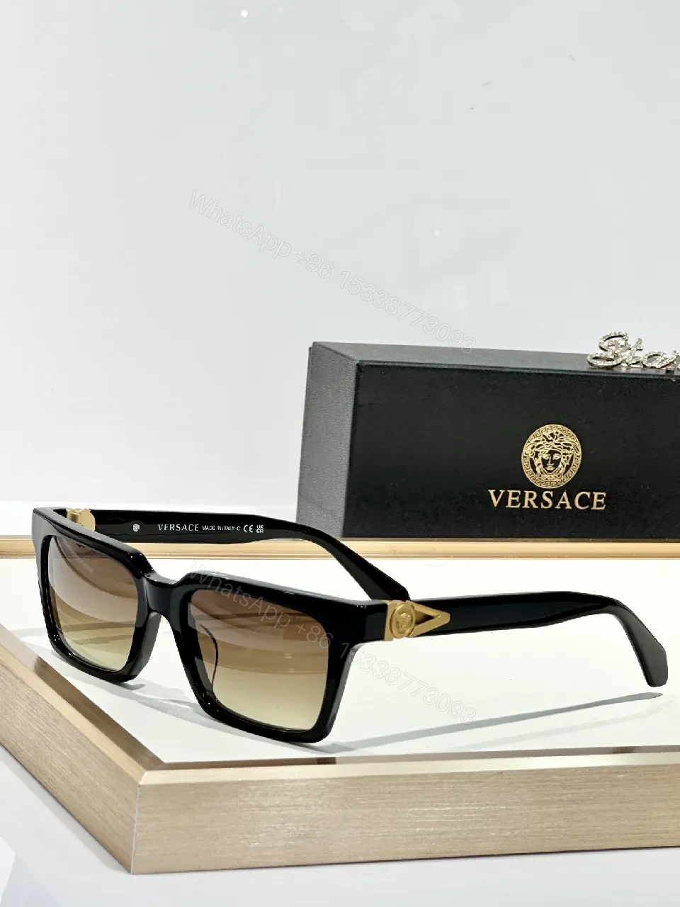 View 5 of Bold Black Acetate Sunglasses with Gold-Accent Hardware
