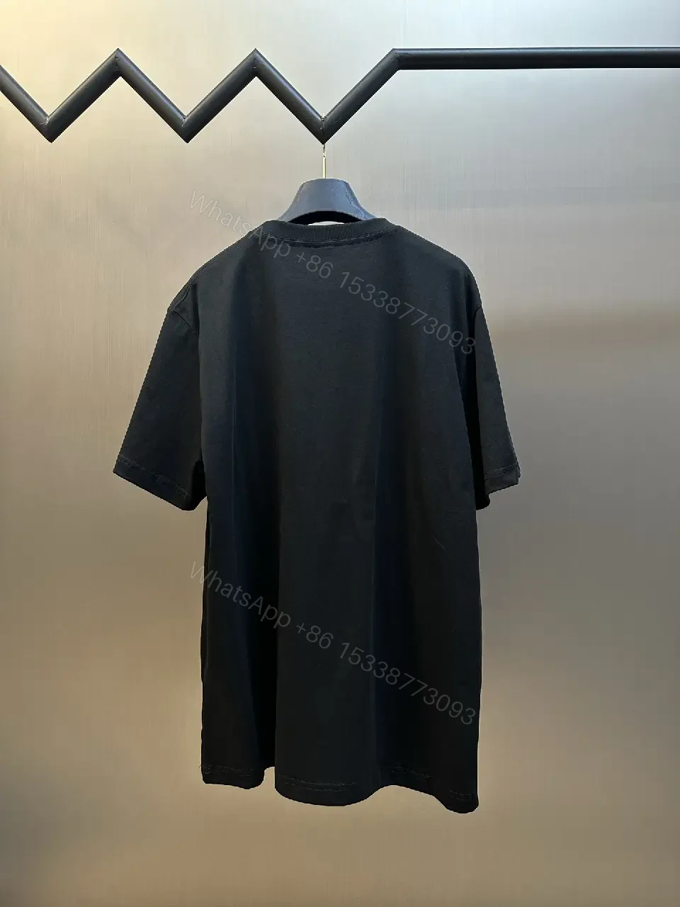 View 5 of Black Cotton T-Shirt Minimalist Logo Pocket Crew Neck Tee