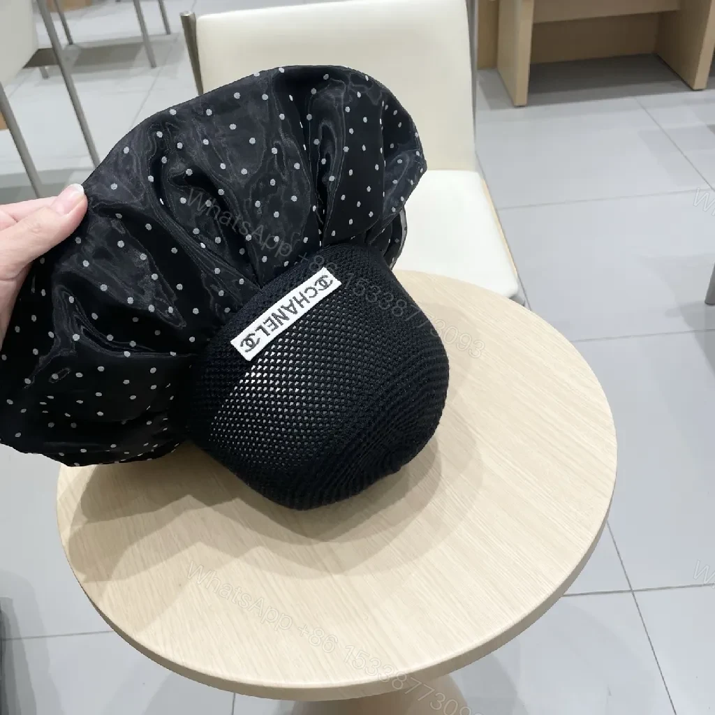 View 7 of Black Mesh Fedora with Polka-Dot Pleated Band Fashion Hat
