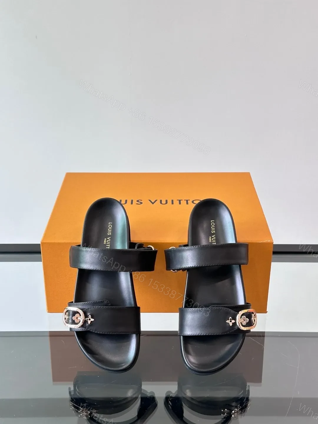 View 6 of LV Men Black Leather Slides