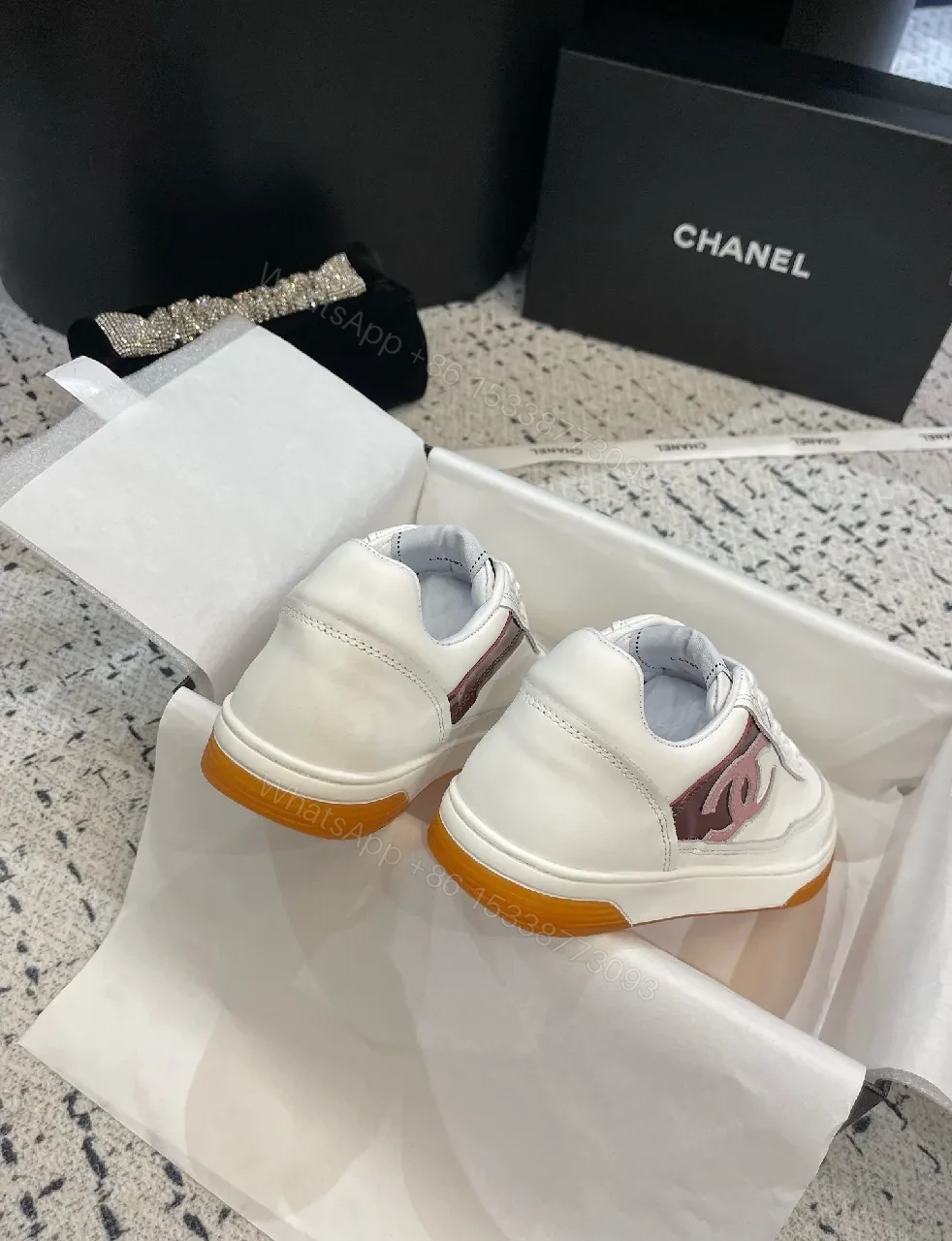 View 6 of White Leather Sneakers Luxury Logo Edge, Premium Casual Sneaker
