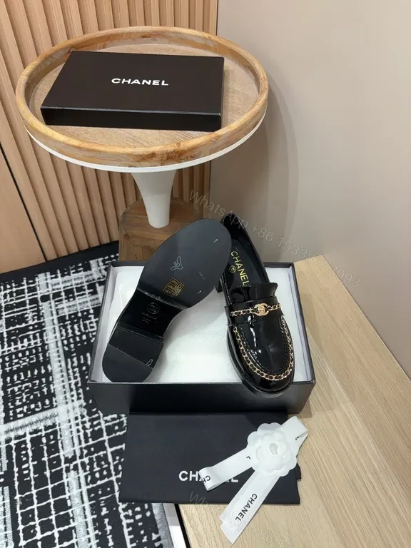 View 5 of Lux Black Patent Loafers with Gold Chain Detailing