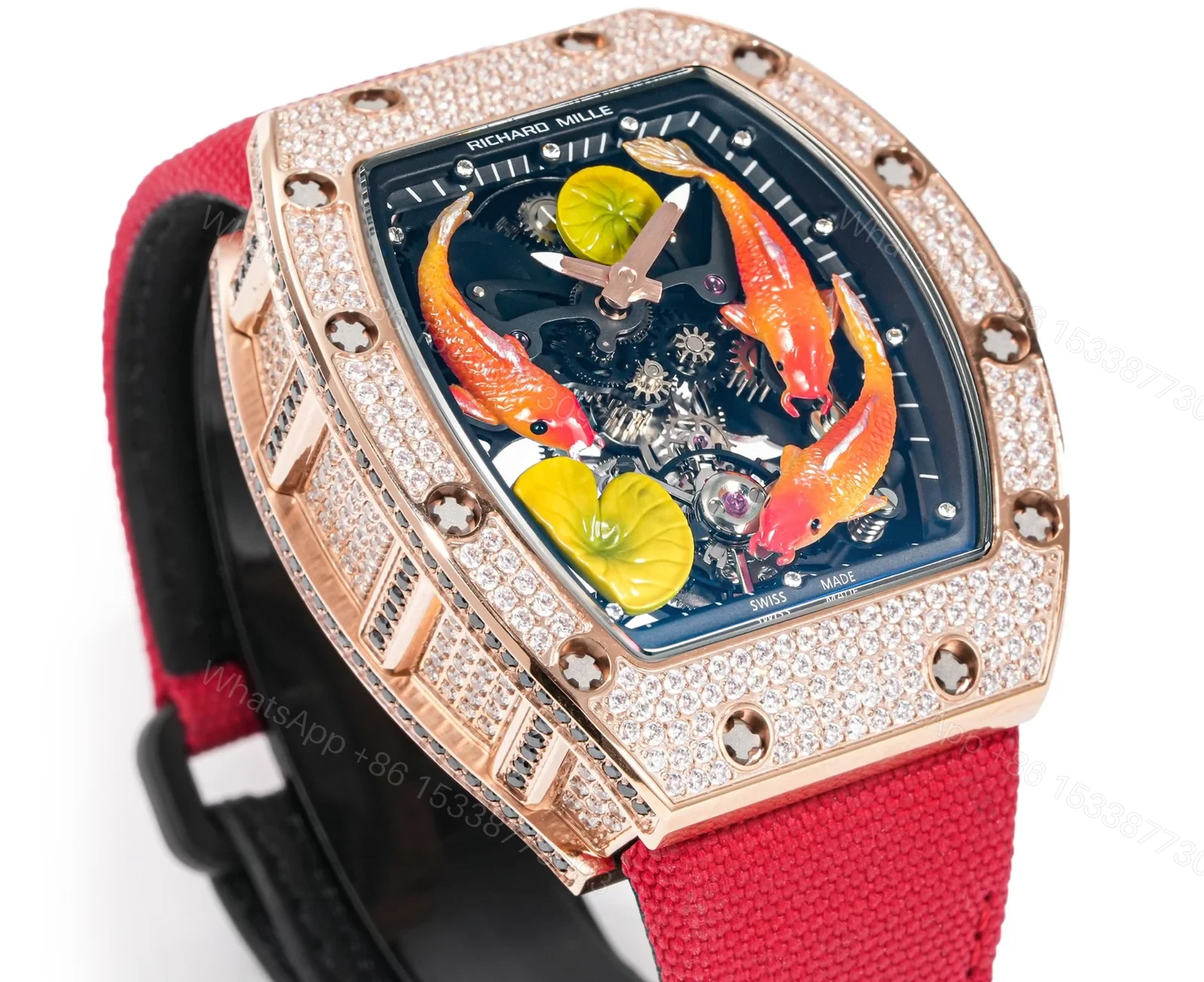 View 3 of Richard Mille RM S10 Koi Tourbillon Red Gold Diamond Red Strap Watch RMS10-KOI-RD-03