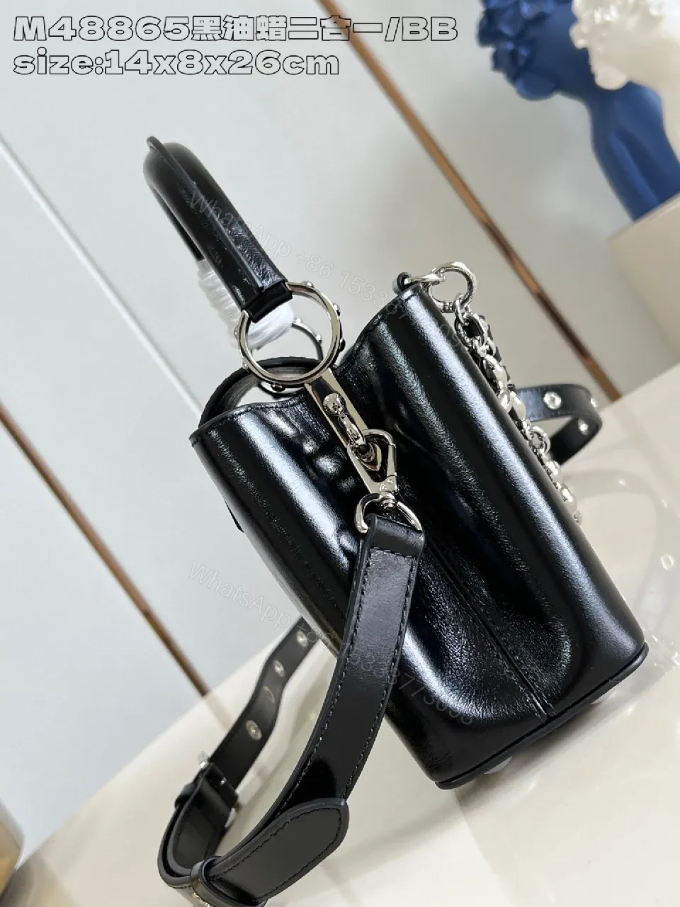 View 5 of Chic Glossy Chain Satchel: Black Patent, Luxe Edge