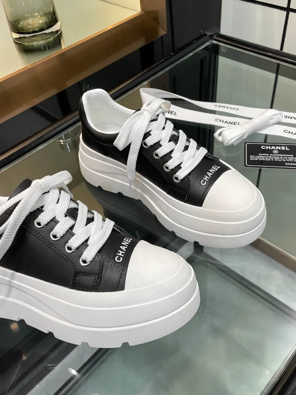 View 3 of Lux Black-White Leather Chunky-Sole Sneakers, Modern Comfort