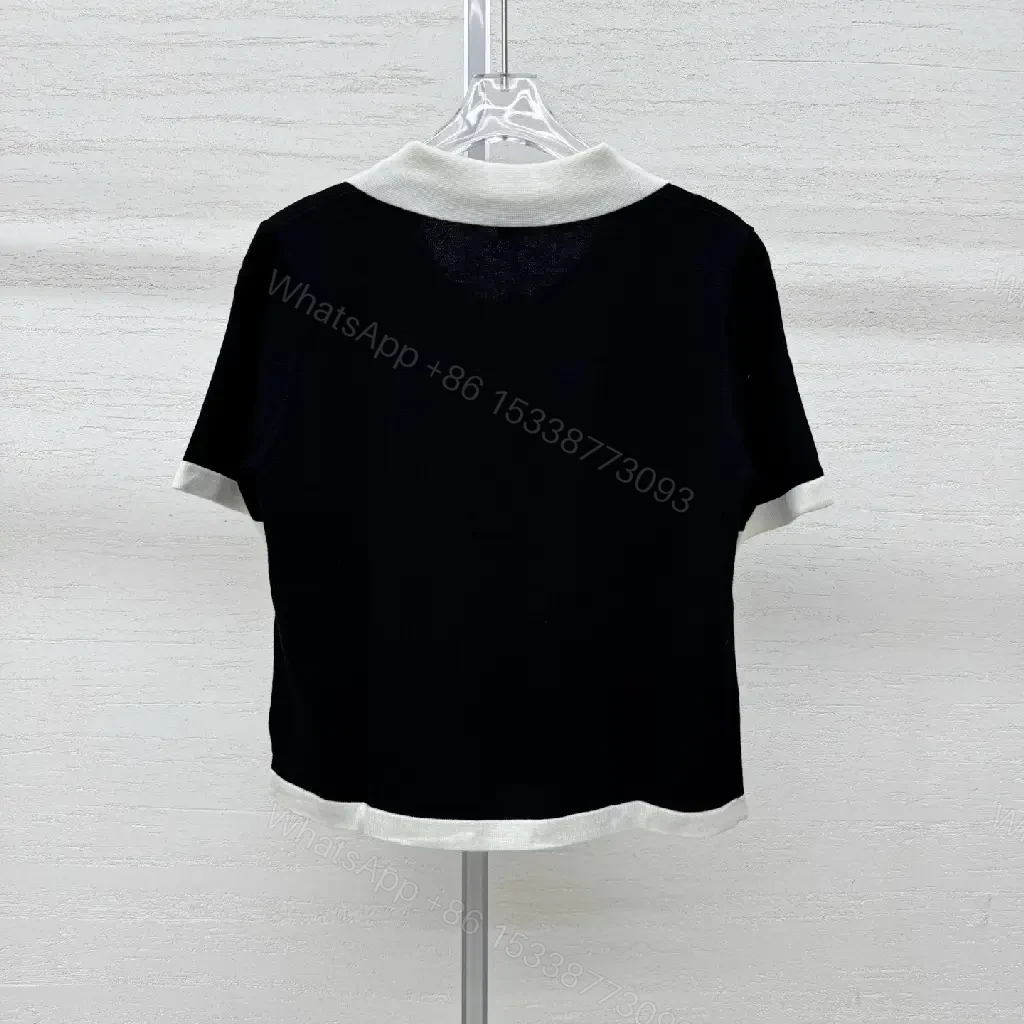 View 2 of Chic Polo Knit: Black White Logo Detail, Premium Style