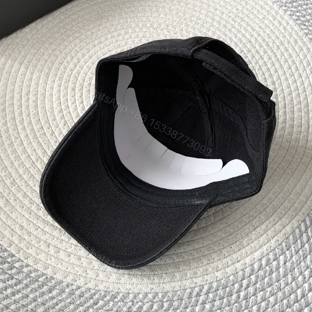 View 5 of Black Cotton Cap, Minimalist, Structured, Low-Profile Logo, Cap