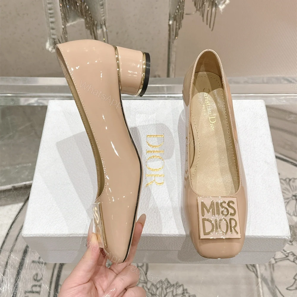 View 2 of 高仿Dior*Miss系列KCB268方頭LOGO金屬扣膚色單鞋免檢版