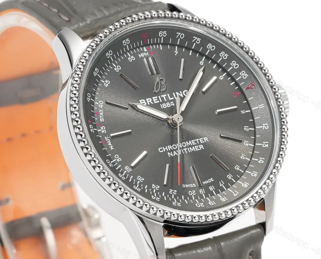 View 5 of OM Factory Breitling Women’s Navitimer Automatic Watch – Grey Dial, Stainless Steel Case, Leather Strap