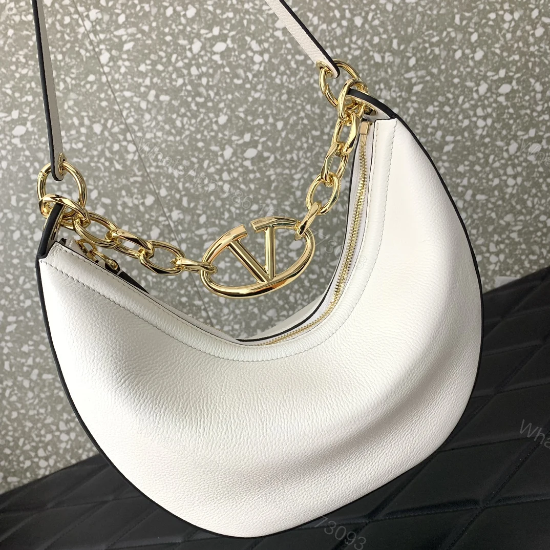 View 5 of VALENTINO GARAVANI SMALL VLOGO MOON HOBO BAG IN GRAINY CALFSKIN WITH CHAIN WHITE 29CM 4W2B0N08JDK 098