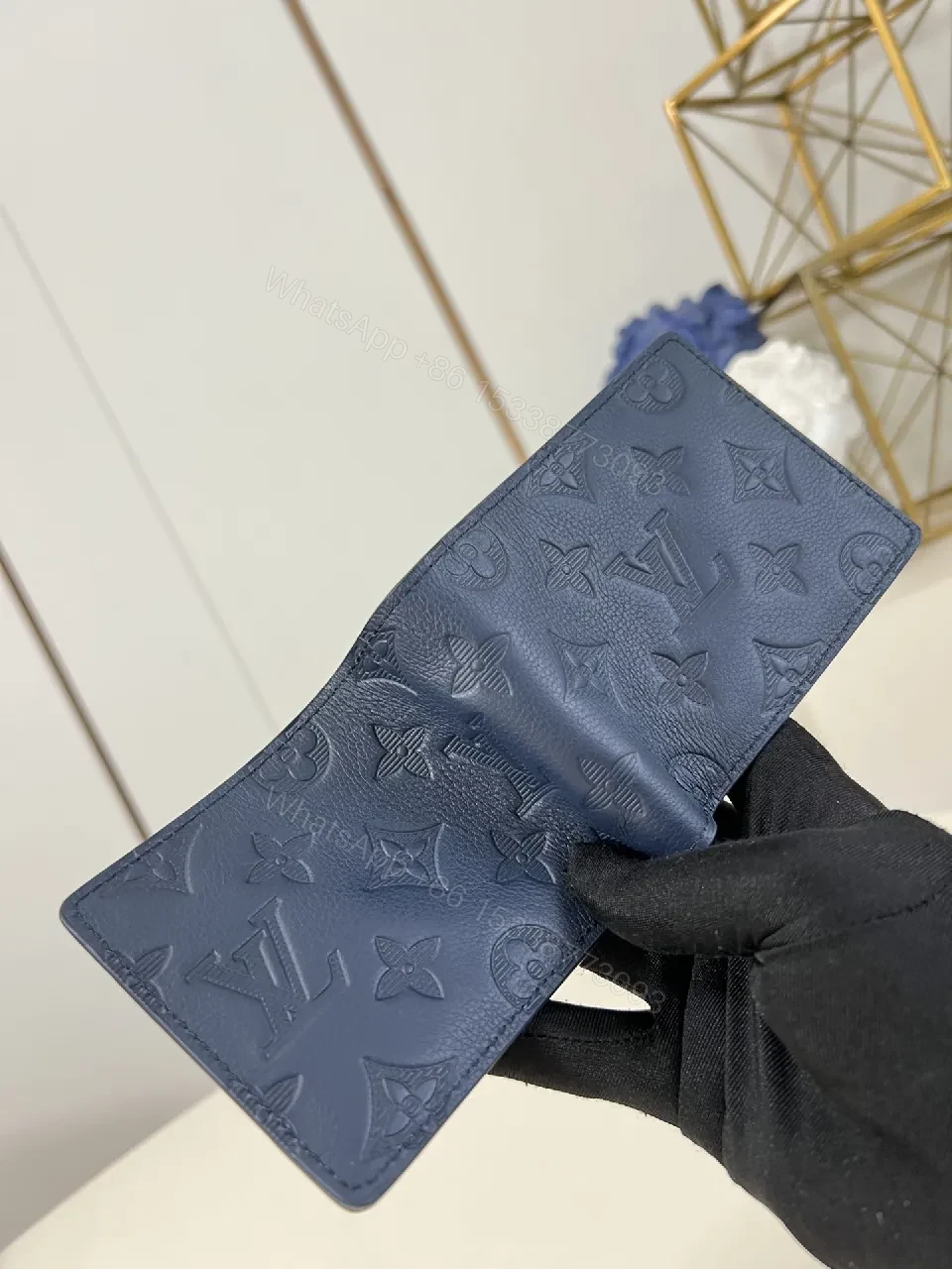 View 6 of Navy Leather Monogram Wallet — Compact Luxury, Everyday Function