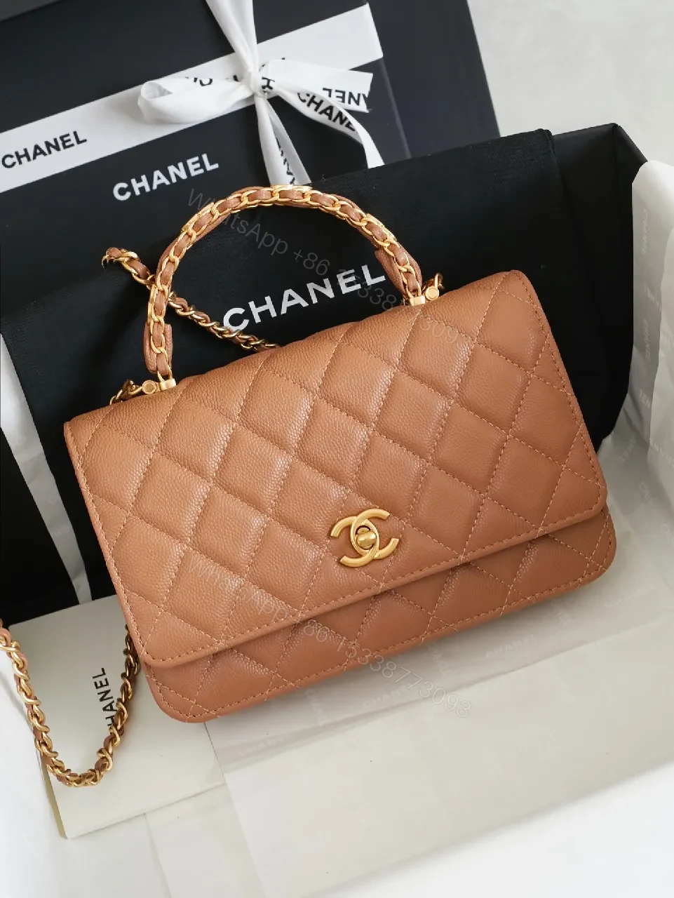 Taupe Quilted Leather Shoulder Bag - Timeless, Luxe — view 1
