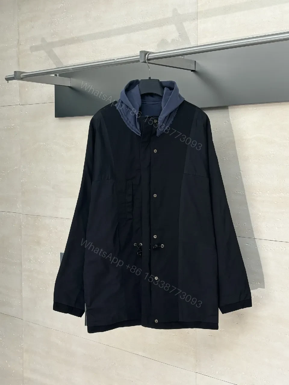 View 2 of Maritime Navy Fleece Hoodie with Bold Logo Backdrop